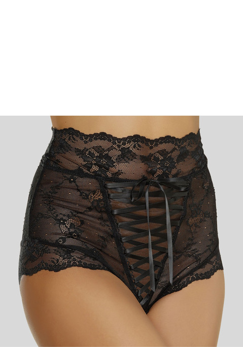 Bild: High-Waist-Slip-Ouvert von LASCANA: Sexy High-Waist-Slip-Ouvert mit verführerischer Öffnung im Schritt. Feminine High-Waist Schnittform mit breitem Spitzenband am Bund. Rundherum aus zarter, dezent transparenter Spitze. Mit verführerischen Schnürung in der vorderen Mitte. Mit Liebe & Leidenschaft in Hamburg kreiert. Obermaterial: 90% Polyamid, 10% Elasthan.