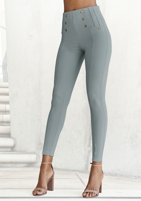 Bild: Highwaist Leggings von LASCANA: Leggings von Lascana. Hoher Bund mit Zierknöpfen, Biesen und seitlichem Emblem. Super kombinierbar. Weiche, elastische Qualität.