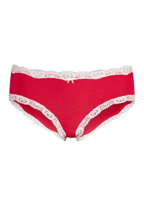 Bild: Hipster von LASCANA: Süße Hipster-Panty von Lascana im praktischen 2er-Pack. Kleine Samtschleife vorn und Spitzen an den Bündchen. 1x uni mit Schriftzug, 1x allover bedruckt. Bequeme, elastische Baumwollmischung.