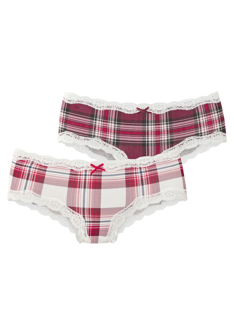 Bild: Hipster von LASCANA: Weihnachtlich anmutende Hipster von Lascana im praktischen 2er-Pack. Spitze am Beinabschluss und am Bund. Bequeme Passform. Mit Baumwollzwickel. Weiche, elastische Qualität.