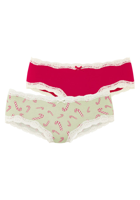 Bild: Hipster von LASCANA: Weihnachtlich anmutende Hipster von Lascana im praktischen 2er-Pack. Spitze am Beinabschluss und am Bund. Bequeme Passform. Mit Baumwollzwickel. Weiche, elastische Qualität.