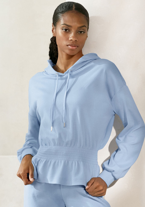 Bild: Hoodie von LASCANA: Kapuzensweatshirt von Lascana. Smokbund in der Taille. Kapuze mit Kordelzug. Lange Ärmel mit gerippten Bündchen. Weiche Qualität.