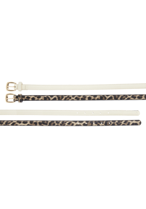 Bild: Hüftgürtel von LASCANA: 2er-Pack schmale Hüftgürtel von Lascana, einmal schlicht unifarben und einmal im modischen Leo-Look. Glänzende Details. Super kombinierbar zu vielen verschiedenen Looks. Ideal für Alltag, Freizeit, Büro und Urlaub. Aus Lederimitat.