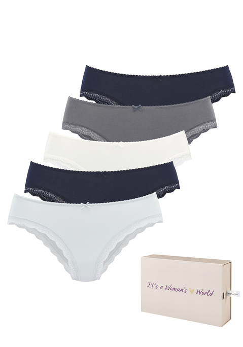 Bild: Jazz-Pants Slips von LASCANA: Tolle Jazzpants von Lascana im 5er-Pack. Bündchen mit Mäusezähnchenkante und kleiner Zierschleife vorn. Zarte Spitze am Beinausschnitt. Mit schöner Aufbewahrungsbox.Weiche Baumwollstretch-Qualität.