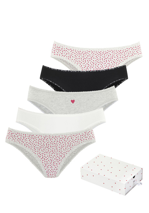 Bild: Jazz-Pants Slips von LASCANA: Jazzpants im 5er-Pack von Lascana. In der Heart-Edition. Mit süßen Herzchen-Prints und Spitzendetails. Aus weicher, elastischer Baumwollqualität.