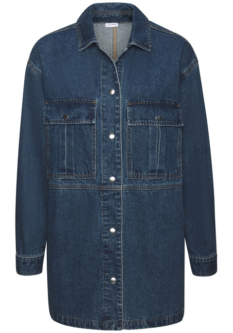 Bild: Jeansjacke von LASCANA: Trendige Oversize-Jeansjacke von Lascana in lässiger Kastenform mit seitlichen Schlitzen und Kontrastnähten. Aufgesetzte Taschen sowie Seitennahttaschen für praktischen Stauraum, einreihige Druckknopfleiste für einen klassischen Look. Perfekt für stylische Casual-Looks. Hochwertige Baumwolle.