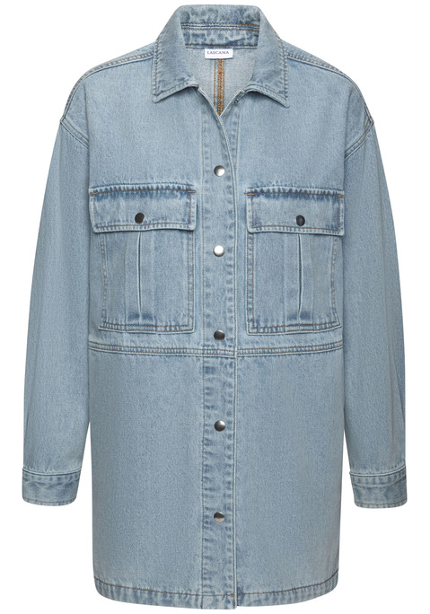 Bild: Jeansjacke von LASCANA: Trendige Oversize-Jeansjacke von Lascana in lässiger Kastenform mit seitlichen Schlitzen und Kontrastnähten. Aufgesetzte Taschen sowie Seitennahttaschen für praktischen Stauraum, einreihige Druckknopfleiste für einen klassischen Look. Perfekt für stylische Casual-Looks. Hochwertige Baumwolle.