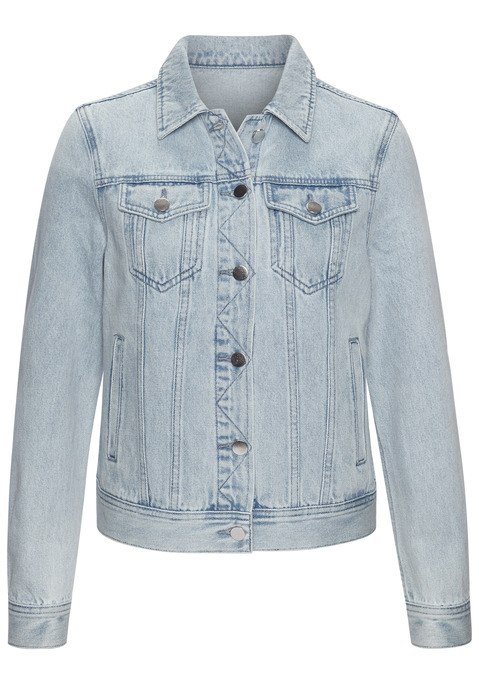 Bild: Jeansjacke von LASCANA: Kurze Jeansjacke von Lascana. Klassische Form mit Knopfleiste und 2 aufgesetzten Brusttaschen. Zusätzlich zwei Eingrifftaschen. Passt zu lässigen Looks. Weicher Denim in Used-Optik.
