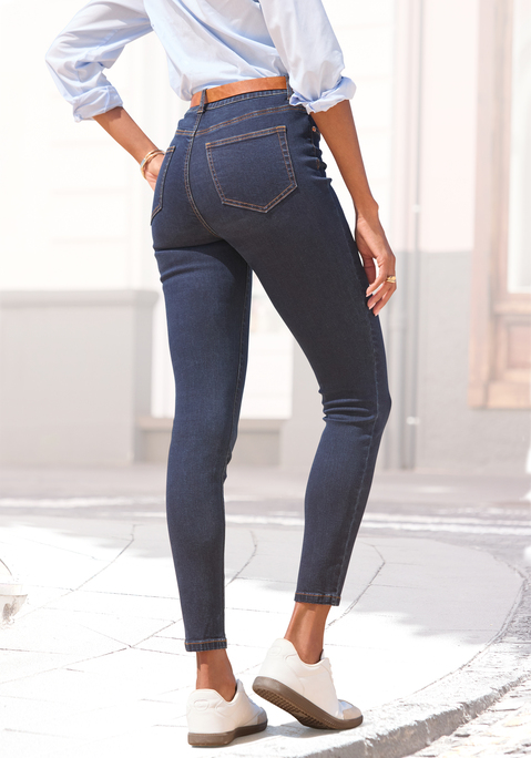 Bild: Jeansjeggings von LASCANA: Hochgeschnittene Jeggings in Röhrenform von Lascana. Klassischer 5-Pocket-Stil. Mit Gürtelschlaufen. Hochwertige Jeansqualität mit Stretchanteil. Innenbeinlänge ca 73cm.