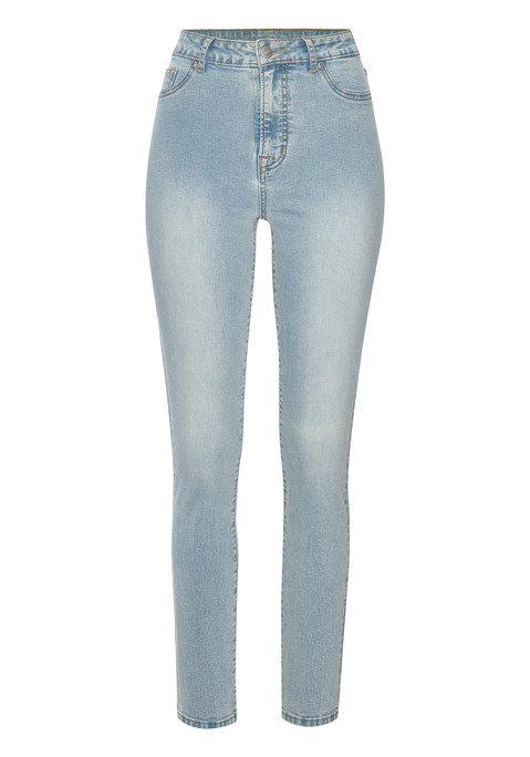 Bild: Jeansjeggings von LASCANA: Hochgeschnittene Jeggings in Röhrenform von Lascana. Klassischer 5-Pocket-Stil. Mit Gürtelschlaufen. Hochwertige Jeansqualität mit Stretchanteil. Innenbeinlänge ca 73cm.