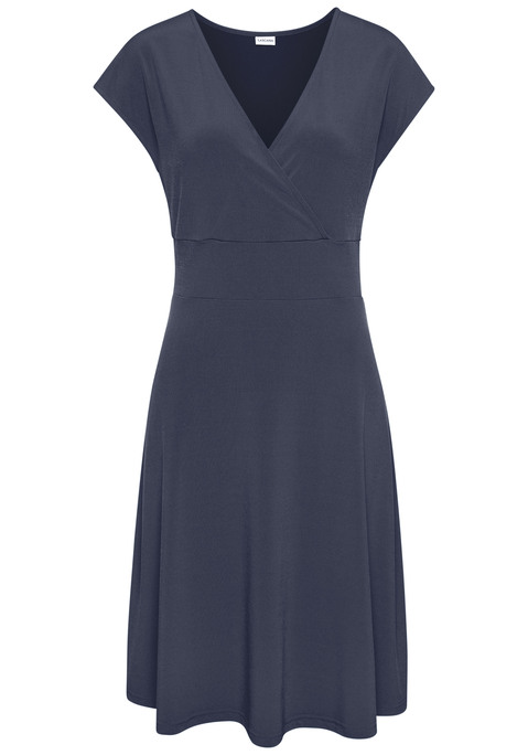 Bild: Jerseykleid von LASCANA: Kleid von Lascana. Kleine Kappärmel und Cache-coeur-Ausschnitt. Tailliert. Ausgestellter Rockteil. Bügelfreie Jerseyqualität.