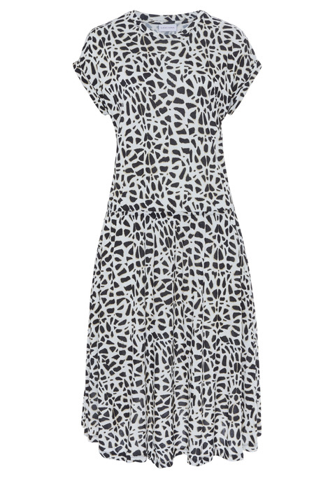Preisvergleich für LASCANA Jerseykleid Damen creme-schwarz bedruckt Gr.38,  in der Farbe Mehrfarbig, aus Viskose, Größe 38 | Ladendirekt
