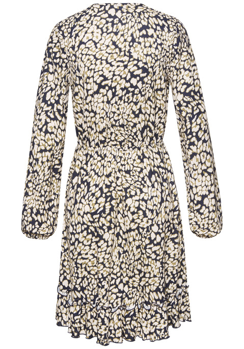 Bild: Jerseykleid von LASCANA: Langarmkleid von Lascana. Allovermuster. Gummizug in der Taille. Überlappender Ausschnitt mit Druckknopf. Rockteil mit Volant am Saum. Trageangenehmer Jersey.