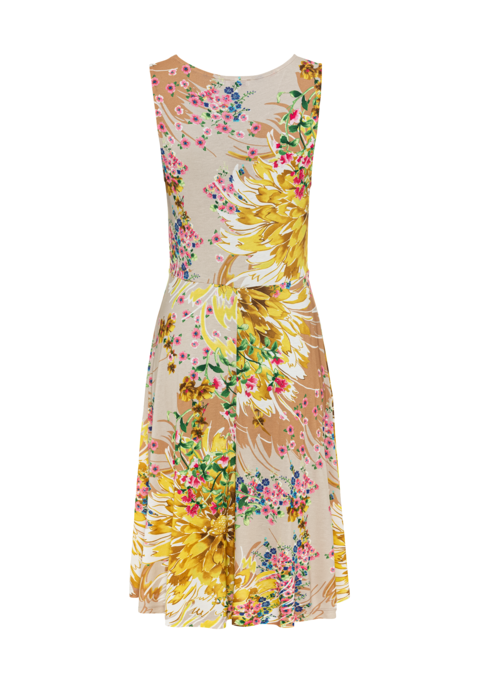 Bild: Jerseykleid von LASCANA: Tolles Kleid von Lascana mit breiten Trägern und Bindeband am tiefen V-Ausschnitt. Gummizug in der Taille für eine gute Figur. Der Alloverprint fällt bei jedem Teil etwas anders aus. Für heiße Sommertage. Weich fließende Viskose.