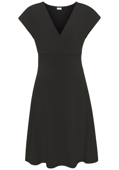 Bild: Jerseykleid von LASCANA: Kleid von Lascana. Kleine Kappärmel und Cache-coeur-Ausschnitt. Tailliert. Ausgestellter Rockteil. Bügelfreie Jerseyqualität.