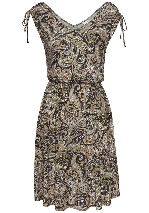 Bild: Jerseykleid von LASCANA: Luftig geschnittenes Minikleid mit Alloverprint von Lascana. Mit tiefem V-Ausschnitt. Gummizug in der Taille. Breite Träger, die durch eingesetzte Bänder gerafft werden können. Aus weicher Jerseyware.
