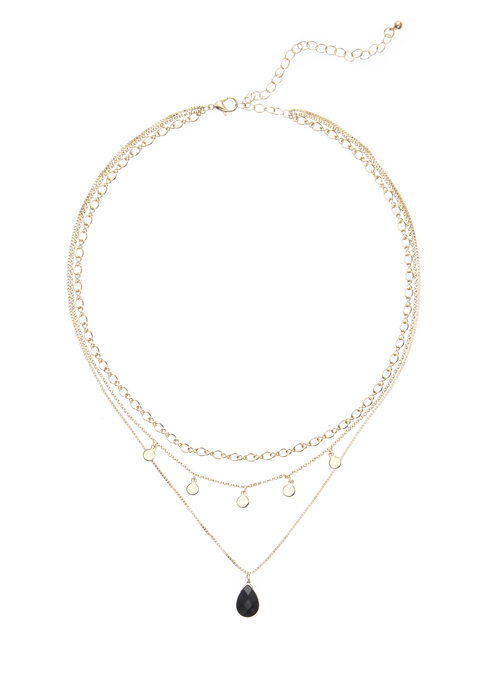 Bild: Kette mit Anhänger von LASCANA: 3-reihige Halskette von LASCANA. Mit Natursteinanhänger. Aus Metall. Längen 1./2./3. Reihe= 39/42/47 cm