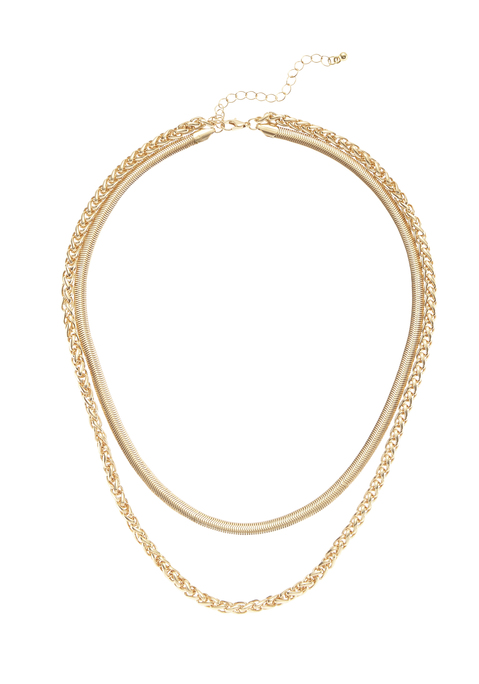 Bild: Collier von LASCANA: 2-reihige Halskette von LASCANA. Kombination aus Schlangen- und Zopfkette. Aus Metall. Gesamtlänge 50 cm.