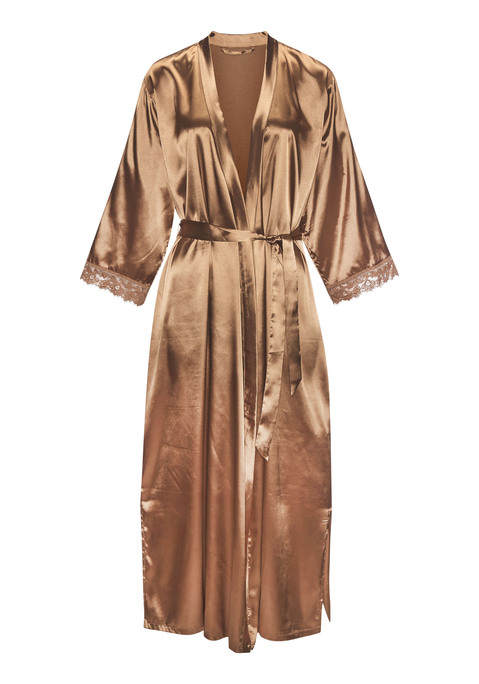 Bild: Kimono von LASCANA: Eleganter langer Kimono von Lascana. Highlight: mit Spitze besetzte Ärmel und Bindegürtel. Sorgt für einen aufregenden Auftritt beim Schlafengehen. Herrlich leichte Satinqualität.