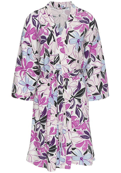 Bild: Kimono von LASCANA: Kimono von Lascana. Mit Allover-Blumenprint. 3/4-Ärmel, Bindegürtel und Kimonokragen. Mittlere Länge. Trageangenehmer Viskose-Jersey.