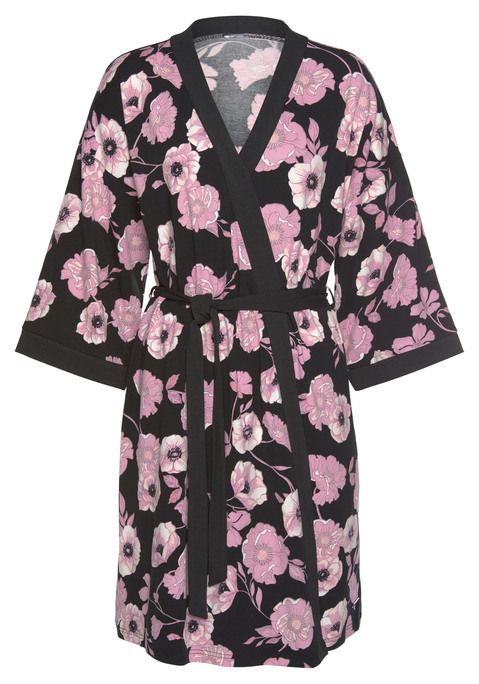 LASCANA Damen Kimono rosa-schwarz-gemustert Gr.32/34