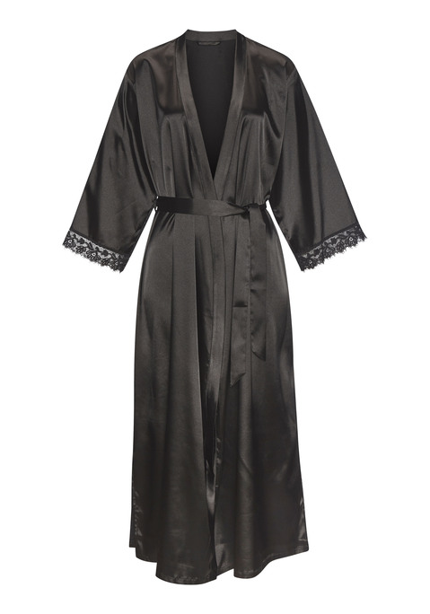 Bild: Kimono von LASCANA: Eleganter langer Kimono von Lascana. Highlight: mit Spitze besetzte Ärmel und Bindegürtel. Sorgt für einen aufregenden Auftritt beim Schlafengehen. Herrlich leichte Satinqualität.