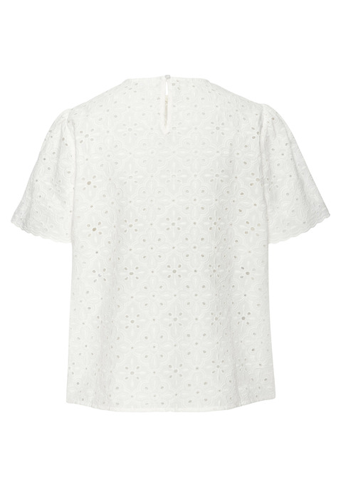 Bild: Kurzarmbluse von LASCANA: Kurzarmbluse von Lascana. Rundhalsausschnitt mit Schlitz und Knopfverschluss hinten. Kurze Puffärmel mit gewelltem Saumabschluss. Gerade geschnitten. Komplett mit Lochstickerei. Leichte, feine Baumwollqualität.