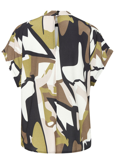 Bild: Kurzarmbluse von LASCANA: Druckbluse von Lascana. Mit kleinem Stehkragen und weiten, überschnittenen Ärmeln. Schlitz mit Knopfverschluss im Nacken. Gerader Saumabschluss. Fließende, gewebte Viskose.