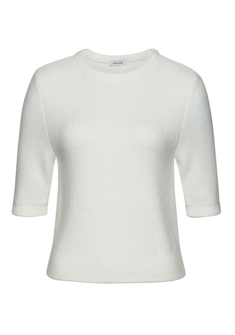 Bild: Kurzarmpullover von LASCANA: Strickpullover von Lascana. Halbe, körpernahe Ärmel. Rundhalsausschnitt. Saum aus Rippstrick. Figurnah geschnitten. Flauschiger Polyamid-Viskose-Mix.