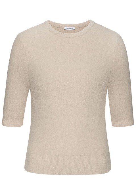 Bild: Kurzarmpullover von LASCANA: Strickpullover von Lascana. Halbe, körpernahe Ärmel. Rundhalsausschnitt. Saum aus Rippstrick. Figurnah geschnitten. Flauschiger Polyamid-Viskose-Mix.
