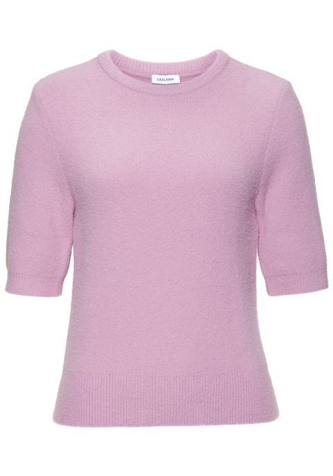 Bild: Kurzarmpullover von LASCANA: Strickpullover von Lascana. Halbe, körpernahe Ärmel. Rundhalsausschnitt. Saum aus Rippstrick. Figurnah geschnitten. Flauschiger Polyamid-Viskose-Mix.