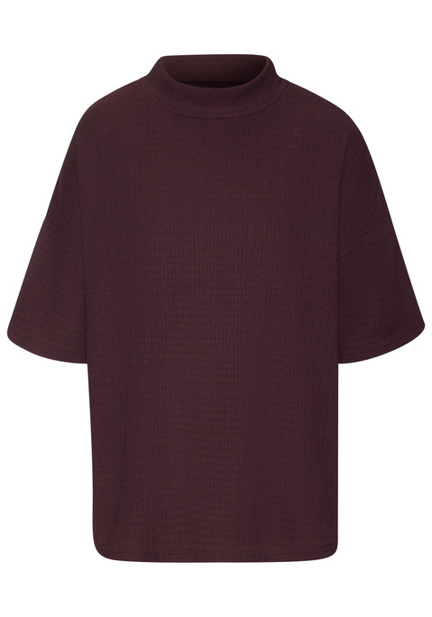 Bild: Kurzarmshirt von LASCANA: Locker geschnittenes Shirt von Lascana. Stehkragen. Überschnittene Schultern, halbe Ärmel. Strukturierte Crêpeware mit recyceltem Polyester.