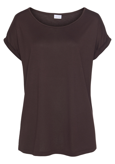 Bild: Kurzarmshirt von LASCANA: Shirt von LASCANA. Kurze Ärmel mit Umschlag. Länge ca. 64 cm. Nachhaltige Qualität aus 100% Viskose.