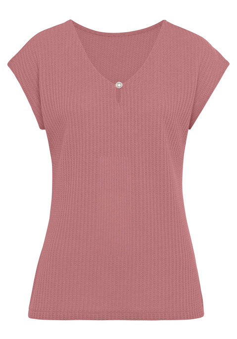 Bild: Kurzarmshirt von LASCANA: Kurzarmshirt von Lascana im 2er-Pack. V-Ausschnitt mit kleinem Schlitz und Kunstperle. Trageangenehme Piqué-Qualität.