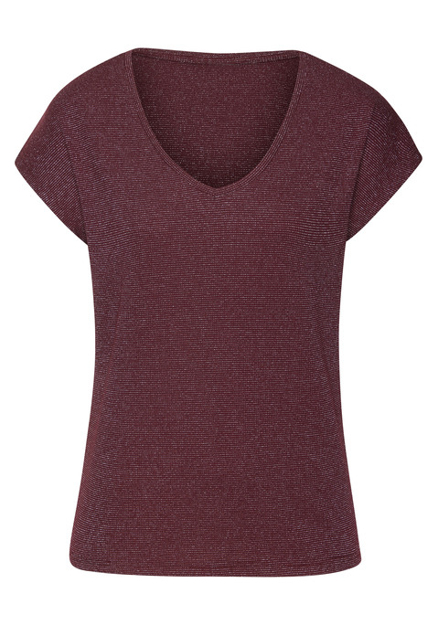 Bild: Kurzarmshirt von LASCANA: T-Shirt von Lascana mit feinem Glitzereffekt. V-Ausschnitt. Legere Passform. Weiche Qualität mit Viskose.