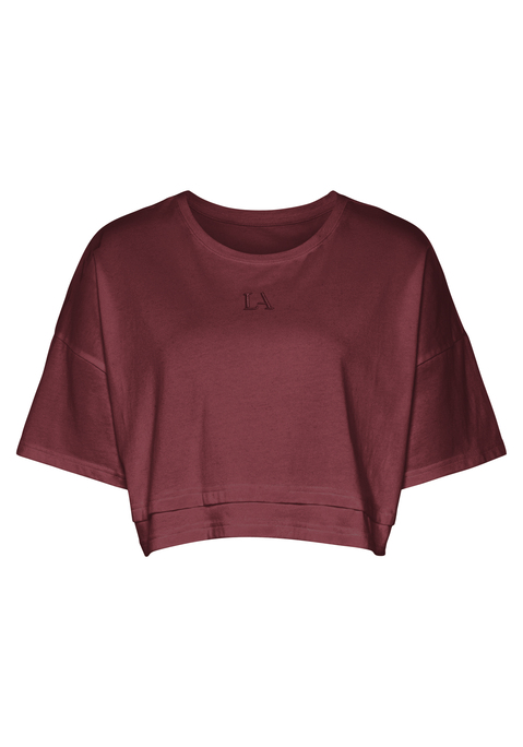 Bild: Kurzarmshirt von LASCANA: Lässiges Cropped-Shirt von Lascana mit Rundhalsausschnitt und lässig überschnittenen Schultern. Saum im Lagen-Look. Tonige Markenstickerei vorn. Weite, kastige Passform mit modisch verkürzter Länge. Elastischer Baumwolljersey.