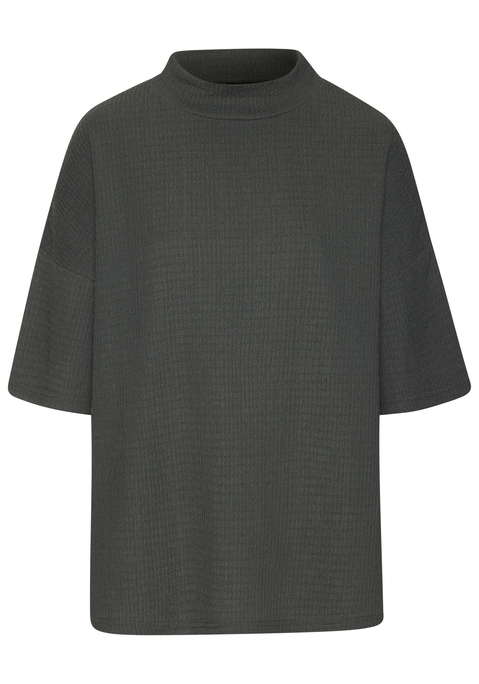 Bild: Kurzarmshirt von LASCANA: Markantes Shirt von Lascana im Doppelpack. Stehkragen. Überschnittene Schultern, halbe Ärmel. Lockerer Schnitt. Strukturierte Crêpeware mit recyceltem Polyester.