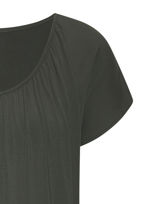 Bild: Kurzarmshirt von LASCANA: T-Shirt von Lascana im praktischen 2er-Pack. Rundhalsausschnitt mit Raffungen. Shirtsaum mit Gummizug. Lockere Passform. Weich fließender Jersey mit Viskose.