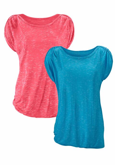 Bild: Kurzarmshirt von LASCANA: 2er-Pack melierte T-Shirts von Lascana mit aufwendiger Schulterraffung. Legere Passform durch Gummizug am Bund. Aus weich fließender Qualität mit hohem Viskoseanteil.