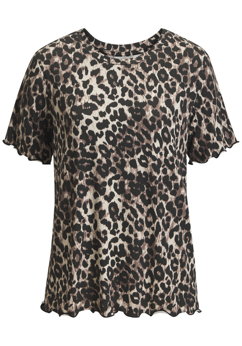 Bild: Kurzarmshirt von LASCANA: Im coolen Leoprint: T-Shirt von Lascana  mit Rundhalsausschnitt. Hübscher, verspielter Wellensaum am Bund und an den Ärmeln. Schön zu unifarbenen Unterteilen, für Alltag, Freizeit und Urlaub. Weich fließende Viskose.