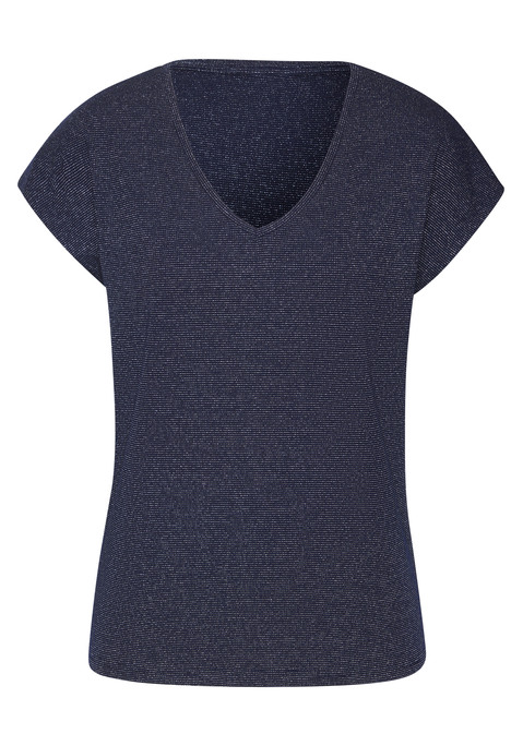 Bild: Kurzarmshirt von LASCANA: T-Shirt von Lascana mit feinem Glitzereffekt. V-Ausschnitt. Legere Passform. Weiche Qualität mit Viskose.