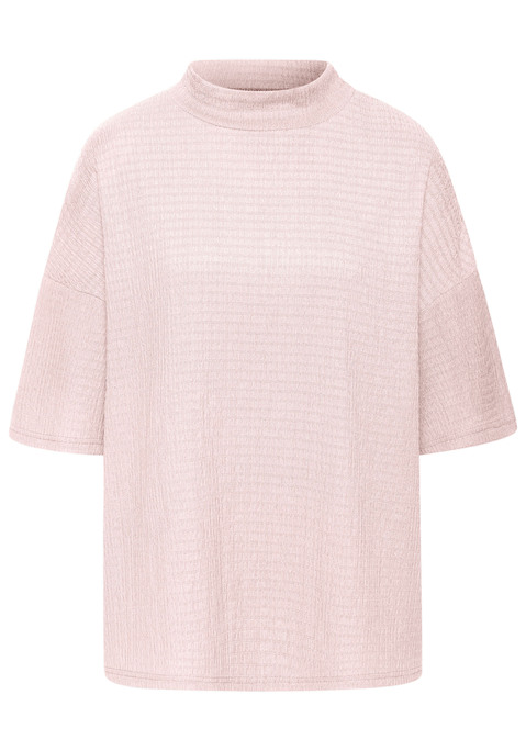 Bild: Kurzarmshirt von LASCANA: Locker geschnittenes Shirt von Lascana. Stehkragen. Überschnittene Schultern, halbe Ärmel. Strukturierte Crêpeware mit recyceltem Polyester.