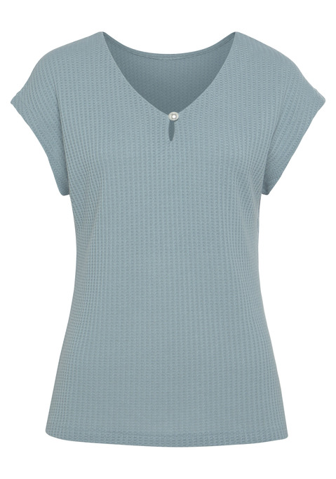Bild: Kurzarmshirt von LASCANA: Kurzarmshirt von Lascana im 2er-Pack. V-Ausschnitt mit kleinem Schlitz und Kunstperle. Trageangenehme Piqué-Qualität.