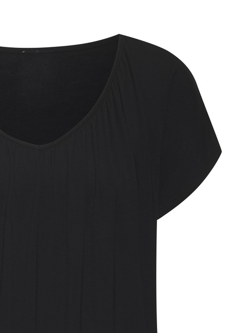 Bild: Kurzarmshirt von LASCANA: T-Shirt von Lascana. Rundhalsausschnitt mit Raffungen. Shirtsaum mit Gummizug. Lockere Passform. Weich fließender Jersey mit Viskose.