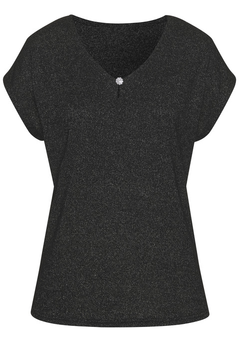 Bild: Kurzarmshirt von LASCANA: Kurzarm-Shirt von Lascana. V-Ausschnitt mit Cut-out und kleinem Knopf mit Schmucksteinbesatz. Ideal für den Alltag und besondere Anlässe. Weiche, strukturierte Qualität mit Viskose.