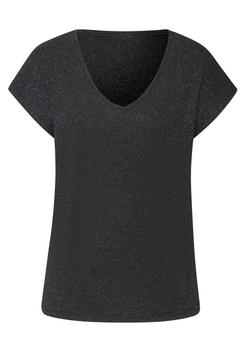 Bild: Kurzarmshirt von LASCANA: T-Shirt von Lascana mit feinem Glitzereffekt. V-Ausschnitt. Legere Passform. Weiche Qualität mit Viskose.
