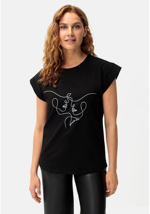 Bild: Kurzarmshirt von LASCANA: T-Shirt von Lascana mit Frontprint. Rundhalsausschnitt und kurze Ärmel. Gerade Passform mit geradem Saumabschluss. Angenehme Jerseyware aus Baumwolle.