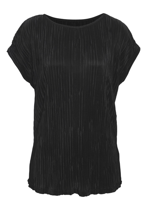 Bild: Kurzarmshirt von LASCANA: Elegantes Kurzarmshirt von Lascana aus leicht plissierter Ware. Kurze, überschnittene Ärmel. Lockere Passform, hüftlang. Gerader Abschluss. Ideal zur passenden Hose. Leicht strukturierte Crêpe-Ware.