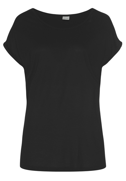 Bild: Kurzarmshirt von LASCANA: Shirt von LASCANA. Kurze Ärmel mit Umschlag. Länge ca. 64 cm. Nachhaltige Qualität aus 100% Viskose.