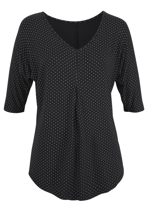 LASCANA Kurzarmshirt Damen schwarz-gepunktet Gr.32/34